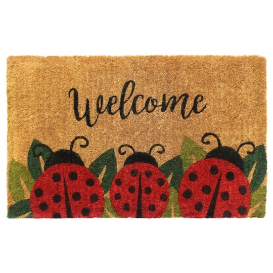 RugSmith Red Printed Ladybug Handloom Woven Coir Doormat